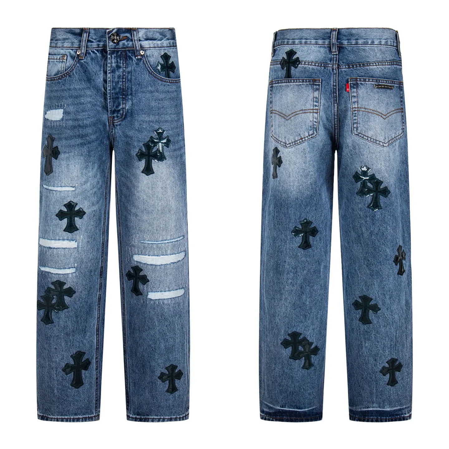 P260 high version (evergreen) Chrome Hearts/Chrome Hearts 25FW CH Blue Pants Starry Sky Hole Laminated Leather Cross Bamboo Jeans. It adopts starry sky theme patchwork elements, mostly presented in the shape of a cross, with glitter on the leather surface. Unique design. The details are in place, simple and elegant, and the workmanship is exquisite. The entire trousers are neatly routed and the details are in place! It’s also so cool that both men and women can easily control it. It’s a gender-neutral trendy up version. Style number: 1766# Color: blue Size: 28 30 32 34 36